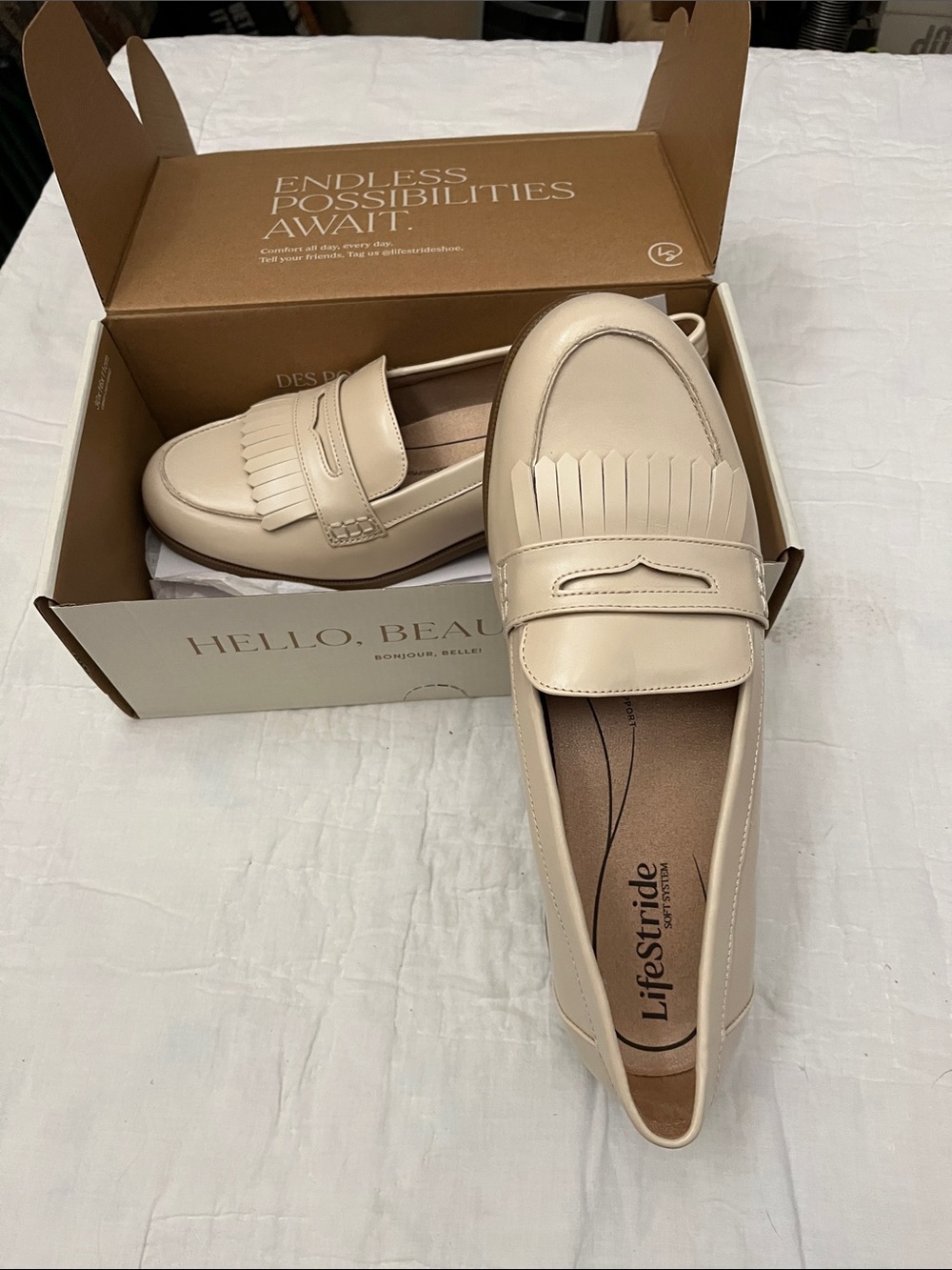 Life Stride Cream Fringe Kiltie Loafers